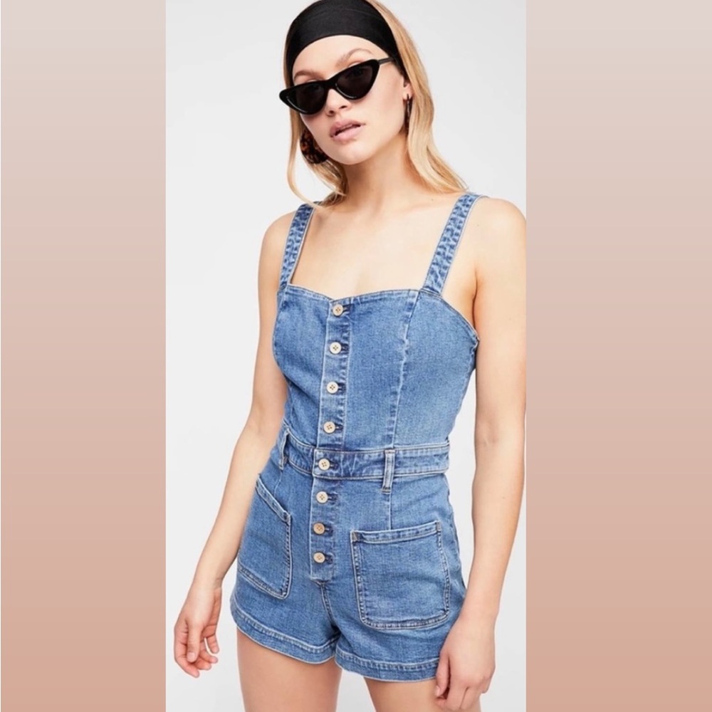 Free People Denim Jumper Romper